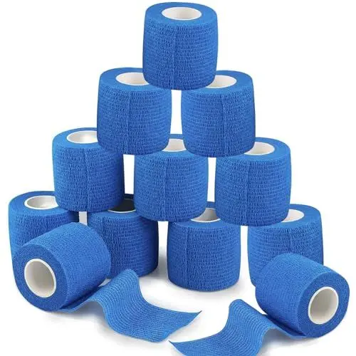 Produktbild: ANAMPION Selbsthaftende Bandage 12Rollen, 5cm x 4.5m Non-Woven Haftbandage Selbstklebend für Mensch und Tier, Flexibel Selbstklebender Verband für Sprunggelenke Schwellung, Sport, Haustiere (Blau)