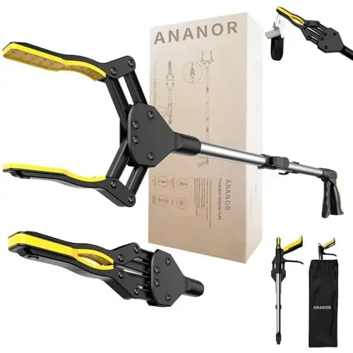 Produktbild: ANANOR 81 cm Faltbare Greifzange für Senioren, Upgrade Breiter Kiefer mit 360° Drehbarer Kopf & Aufbewahrungsbeutel, Robuste Greifer mit Magnet-Greifarm, Müllgreifer Zange, Armverlängerung