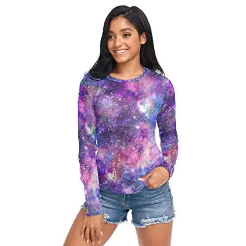 Produktbild: Anantty Frauen Casual Tops T Shirt Blume Peace Zeichen Langarm Shirts Tunika Tops Mesh Longline Shirt Rundhals Pullover, mehrfarbig, M