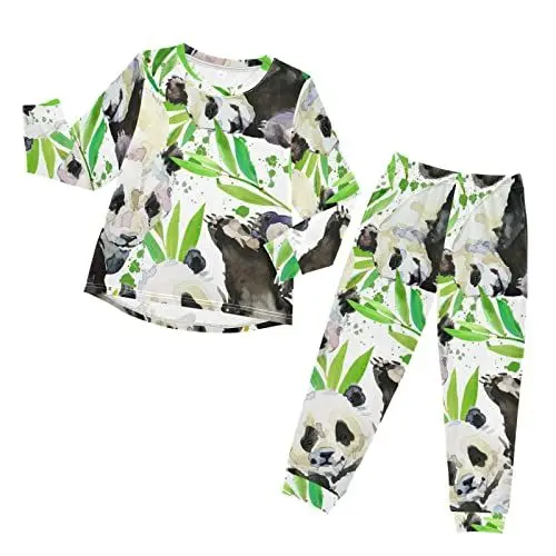 Produktbild: Anantty Kinder Schlafanzug-Set Aquarell Panda Bambus Pyjama Woman Set, Lang Nachtwäsche Hausanzug Negligee Sleepwear für Jungen Mädchen