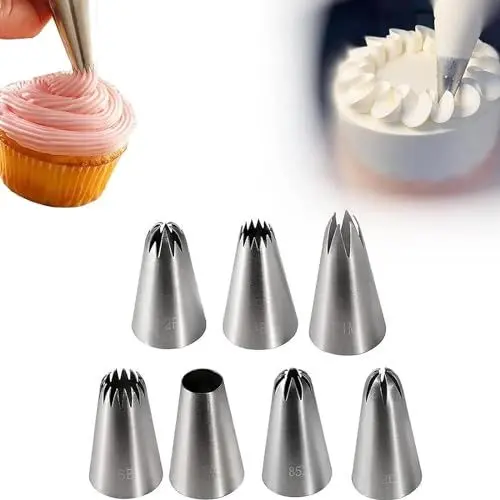Produktbild: AnaTI 7 Stück Spritztüllen, Edelstahl Fülltülle Spritztüllen, Edelstahl Spritztüllen zum Spritzgebäck, Deko von Cupcakes Torten, Zuckerguss, Brandteig, BHZ-002