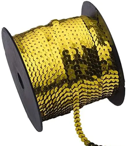 Produktbild: Anawakia Paillettenband 90 m Farbiges Pailletten Band 6 mm Breites Bortenband Glänzende Paillettenbänder für DIY Handwerk Bastelprojekte Tanzbekleidungen Armband Dekorationen (Gold)