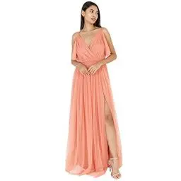 Produktbild: Anaya with Love Damen Dress Maxi Short Sleeve Cami V Neckline Long Length Empire Waist, Coral Pink,54