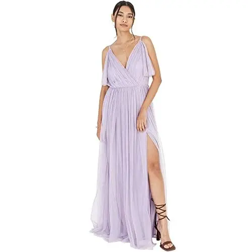 Produktbild: Anaya with Love Damen Dress Maxi Short Sleeve Cami V Neckline Long Length Empire Waist, Moody Lilac,44