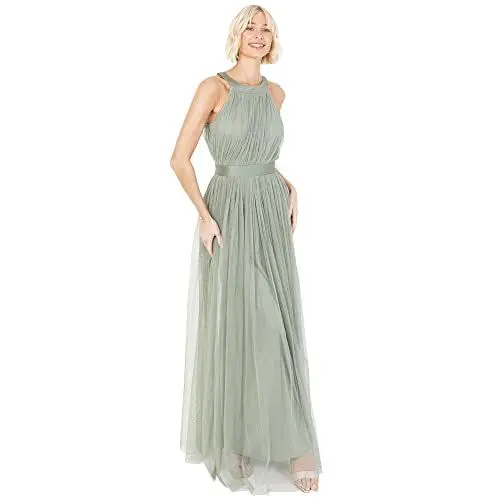 Produktbild: Anaya with Love Damen Ladies Maxi Dress for Women Halter Neck Long Sleeveless Belt A Line Evening Gown Ball Prom Wedding Guest Bridesmaid Kleid, Forest Green, 38 EU