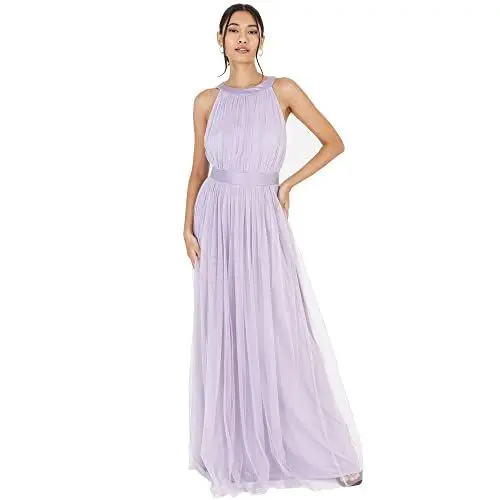 Produktbild: Anaya with Love Damen Ladies Maxi Dress for Women Halter Neck Long Sleeveless with Belt A Line Evening Gown Ball Prom Wedding Guest Bridesmaid Kleid, Dusty Lilac, 36