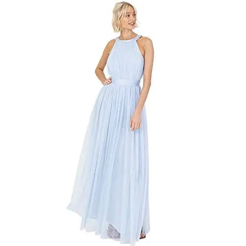Produktbild: Anaya with Love Damen Halter Neck Long Sleeveless with Belt A Line Evening Gown Ball Prom Wedding Guest Bridesmaid Kleid, Light Blue, 40