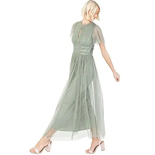 Produktbild: Anaya with Love Damen Ladies Midaxi Dress for Women High Waist Keyhole Short Flutter Sleeve Crew Neckline for Wedding Guest Bridesmaids Prom Kleid, Frosty Green,