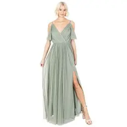Produktbild: Anaya with Love Damen Ladies Women Dress Maxi Short Sleeve Cami V Neckline Long Length Empire Waist Bridesmaid Wedding Guest Prom Kleid, Frosty Green, 38