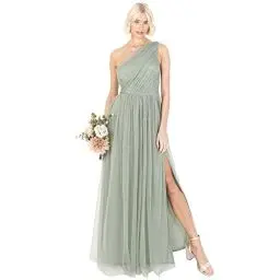 Produktbild: Anaya with Love Damen Womens Ladies Maxi One Cold Shoulder Dress with Slit Split Sleeveless Prom Wedding Guest Bridesmaid Ball Evening Gown Kleid, Forest Green, 44