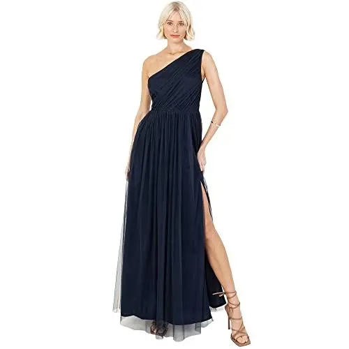 Produktbild: Anaya with Love Damen Womens Ladies Maxi One Cold Shoulder Dress with Slit Split Sleeveless Prom Wedding Guest Bridesmaid Ball Evening Gown Kleid, Navy Blue, 58