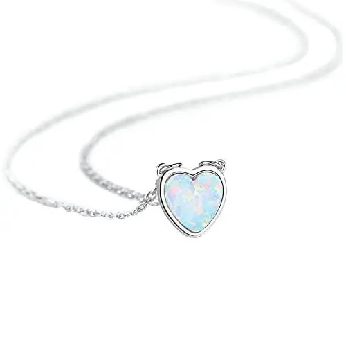 Produktbild: ANAZOZ 925 Kette Mädchen, Verlobungskette Damen Herz Form Weiß Erstellt Opal, Weiß, Geschenk für Sie