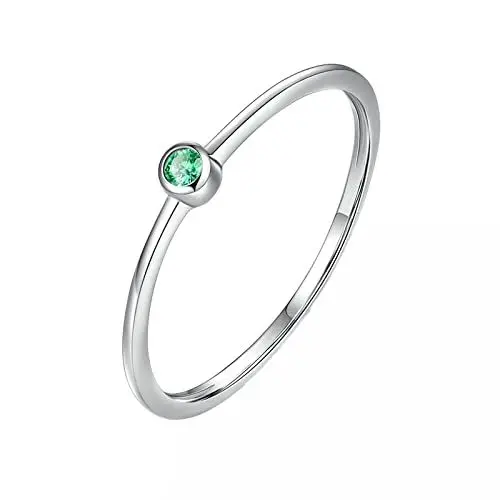 Produktbild: ANAZOZ 925 Silber Ring Verlobung, Eheringe Partnerringe Trauringe Verlobungsringe Grüne Runde Zirkonia Dünnen Ring, Silber Ringgröße 54 (17.2), Geschenk für Sie