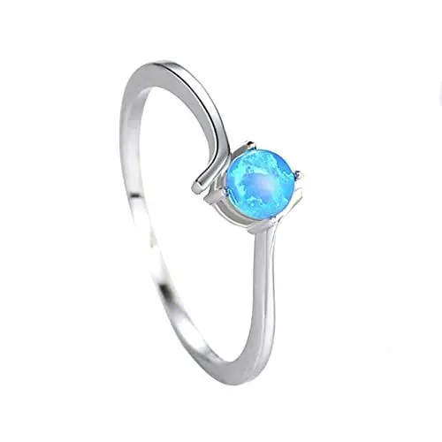 Produktbild: ANAZOZ Damen Silberringe 925, Eheringe Partnerringe Trauringe Verlobungsringe Runde Form Blau Erstellt Opal, Silber Größe 52(16.6), Geschenk für Sie