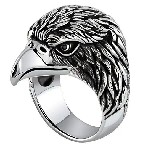 Produktbild: ANAZOZ Ring 925 Breit Herren Punkrock Adler Ring Ring Ringe Herren Modeschmuck Verlobungsring Breiter Ring Onyx Punk Style Silber Punk Schmuck für Männer Größe：62 (19.7)