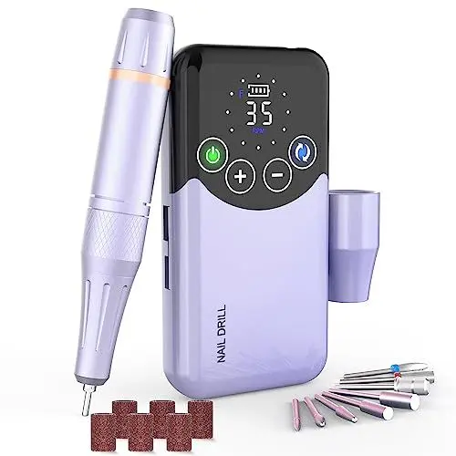 Produktbild: ANBEISTEE Professioneller, Wiederaufladbarer Nagelbohrer mit 35000 Umdrehungen pro Minute, Touchscreen-Steuerung, 15+h Batterielebensdauer, Tragbares Elektrisches Nagelfeilen-Set, Violett