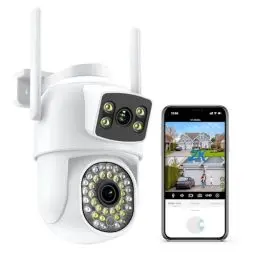 Produktbild: ANBIUX 2K Überwachungskamera Aussen mit Doppelobjektiv, 6MP PTZ IP Kamera Überwachung Außen, WLAN Kamera Outdoor mit Automatische Menschliche Verfolgung, Nachtsicht in Farbe, 2-Wege-Audio, IP66