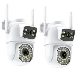 Produktbild: ANBIUX 2K Überwachungskamera Aussen mit Doppelobjektiv, PTZ IP Kamera Überwachung Außen, WLAN Kamera Outdoor mit Automatische Menschliche Verfolgung, Nachtsicht in Farbe, 2-Wege-Audio, 2 Stück