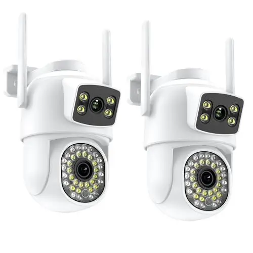 Produktbild: ANBIUX 2K Überwachungskamera Aussen mit Doppelobjektiv, PTZ IP Kamera Überwachung Außen, WLAN Kamera Outdoor mit Automatische Menschliche Verfolgung, Nachtsicht in Farbe, 2-Wege-Audio, 2 Stück