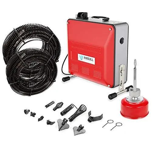 Produktbild: Anbull 850W elektrische Rohrreinigungsmaschine mit 14m Ø22mm,14.5m Ø16mm, 5m Ø10mm Spirale für Ø20-200 mm Rohrleitungen,450U/M Rohrreiniger, rohrreinigungsspirale,Riemenantrieb