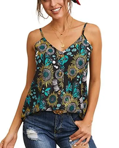 Produktbild: Ancapelion Damen Sommer Bluse à„rmellose Chiffon Tank Top V-Ausschnitt Shirt Elegant Weste Hemdbluse Loose fit T Shirt mit Trägern, Schwarz-1, S(EU 34-36)