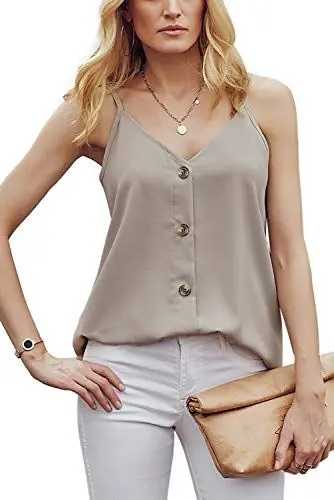 Produktbild: Ancapelion Damen Sommer Bluse à„rmellose Chiffon Top V-Ausschnitt Shirt Elegant Weste Hemdbluse Loose fit T Shirt mit Trägern, Grau, XL(EU 46-48)
