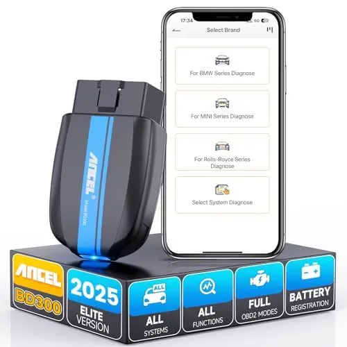 Produktbild: ANCEL BD300 OBD2 Bluetooth 5.0 Adapter Scanner für BMW Group Fahrzeug Diagnose OBD2 Diagnosegerät Autobatterieregistrierung Öllicht Service EPB Reset Throttle Relearn, Exklusive Kostenlose APP