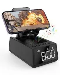 Produktbild: ancipure Bluetooth Lautsprecher mit Handyständer, Musikbox Tragbarer Verstellbarer Handyhalter/LCD Digitalwecker, HD-Surround-Sound, Kompatibel mit iPhone/Samsung/iPad Geschenke für Männer und Frauen
