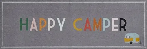 Produktbild: andiamo In und Outdoor Teppich Camping - Schmutzfangmatte wetterfest für den Outdoor Bereich - Läufer mit Antirutsch Beschichtung - robust und pflegeleicht 50 x 150 cm Happy Camper