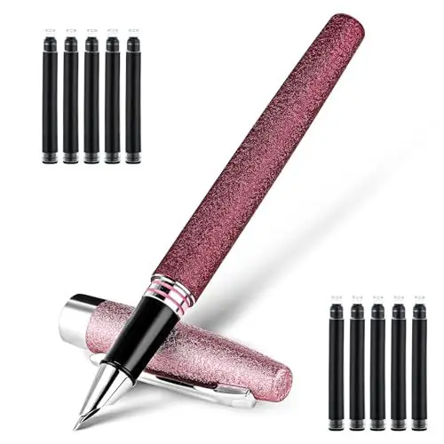 Produktbild: Andibro Füllfederhalter mit mattierter Oberfläche,0,38 mm extra feine Spitze Metall Kalligraphie Füller mit 10 Schwarzen Tinten Business-Stift für Männer Frauen Unterschrift Büro Schule(Rot)