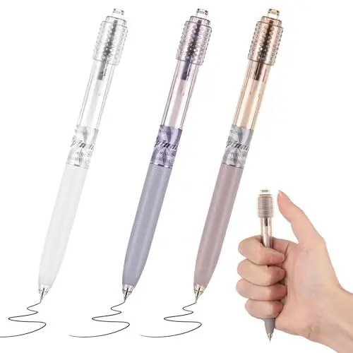 Produktbild: Andibro Gelschreiber,3 Stück Einziehbarer Gelstift mit Drehverschluss zur Druckentlastung 0.5mm Fineliner Schwarz Schreiben Sie reibungslos Aesthetic Kugelschreiber für Geschenke Business Büro