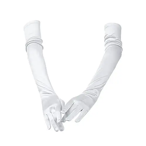 Produktbild: Andiker Damen Lange Handschuhe, 1920er Satin Opera Fest Party Hochzeit Braut Handschuhe (Weiß)