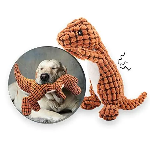 Produktbild: Andiker Gefülltes Hundespielzeug Plüsch Hundespielzeug Cord Langlebiges Interaktives Spielzeug Enthält Kunststoff Geräuschmachende Quietscher Dinosaurier Form Plüschtier (Orange)
