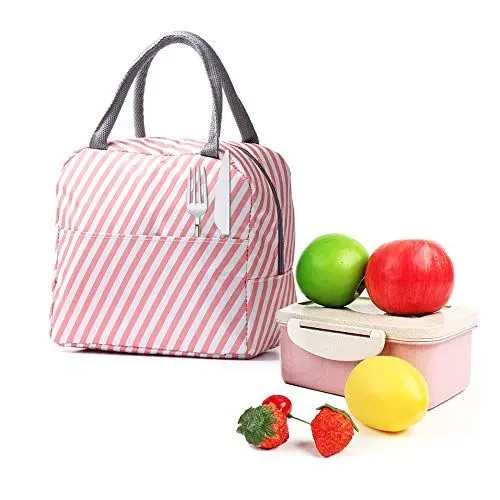 Produktbild: Andiker Isolierte Lunch-Tasche, Oxford-Lunchpaket aus Stoff, Auslaufsichere und Thermische Lunchbox, Organizer für Männer Frauen Mädchen Kinder Picknick in der Schule im Freien (Pink)