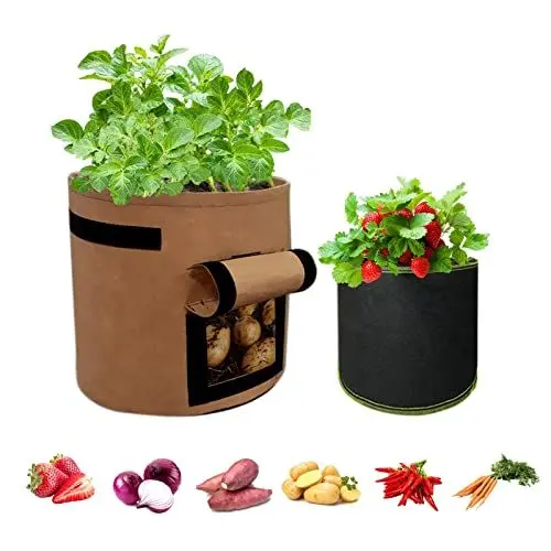 Produktbild: Andiker Kartoffelwachstumsbeutel, 1,2 l Pflanzbeutel mit Griffen und 1,8 l Erdbeer-Pflanzgefäß, Kartoffelbeutel für den Anbau von Kartoffeln, Karotten, Tomaten und anderen Pflanzen (braun)
