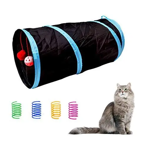 Produktbild: Andiker Katzen Kanal, Faltbares Katzenspielzeug für Hauskatzen, Interaktives Soundpapier Niedliches Katzen Spielezeug mit Glockenspielzeug und Weichen Bällen, 4 Bunte Spiralfedern für Katzen (Schwarz)