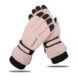 Produktbild: Andiker Winter Damen Skihandschuhe, Winterhandschuhe Warm, wasserdichte Touchscreen Anti Rutsch Snowboardhandschuhe für Skifahren, Laufen und Radfahren (Rosa Schwarz, one Size)