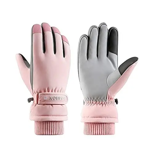 Produktbild: Andiker Winter Damen Skihandschuhe, Winterhandschuhe Warm, wasserdichte Touchscreen Anti Rutsch Snowboardhandschuhe für Skifahren, Laufen und Radfahren (Rosa, one Size)