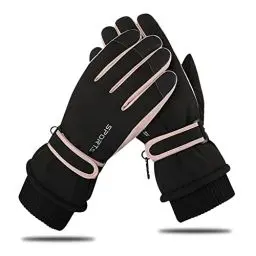 Produktbild: Andiker Winter Damen Skihandschuhe, Winterhandschuhe Warm, wasserdichte Touchscreen Anti Rutsch Snowboardhandschuhe für Skifahren, Laufen und Radfahren (Schwarz Rosa, one Size)