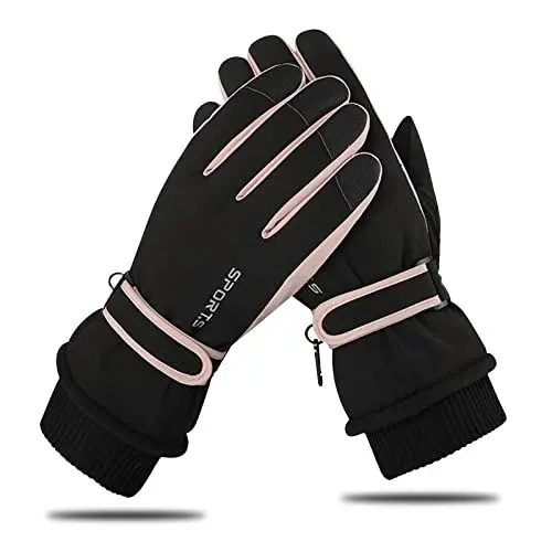 Produktbild: Andiker Winter Damen Skihandschuhe, Winterhandschuhe Warm, wasserdichte Touchscreen Anti Rutsch Snowboardhandschuhe für Skifahren, Laufen und Radfahren (Schwarz Rosa, one Size)