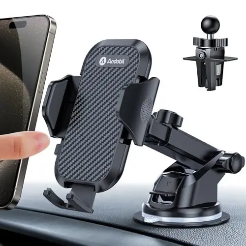 Produktbild: andobil Handyhalterung Auto ( 2025 Neueste Saugnapf ) 3 in 1 Saugnapf & Lüftung Halter Universale KFZ Autohalterung Zubehör für iPhone 16 Pro Max 15/14/13/12/11 Samsung Galaxy S24 Ultra/S23/S22 Usw