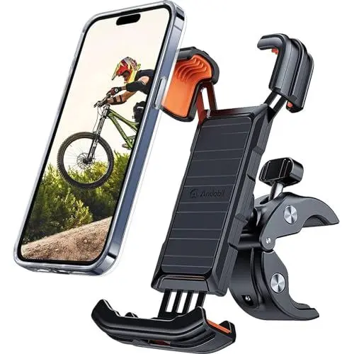 Produktbild: andobil 2025 Handyhalterung Fahrrad ( Top Verarbeitet ) 165 km/h Stoßfest ( 1s Einhandbedienung ) Universal Handyhalterung Motorrad 360° Handyhalter Fahrrad für iPhone 16/15/14 Pro Max Samsung S25