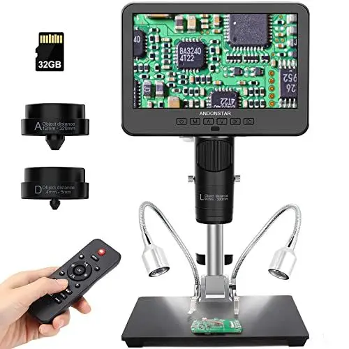 Produktbild: Andonstar AD246S-M HDMI Digitales Mikroskop mit 7-Zoll-Bildschirm 2000x, 3 Objektive 2160P UHD-Videoaufnahme, Digitalmikroskop, Lötmikroskop, biologisches Mikroskop-Kit mit 32G-Karte