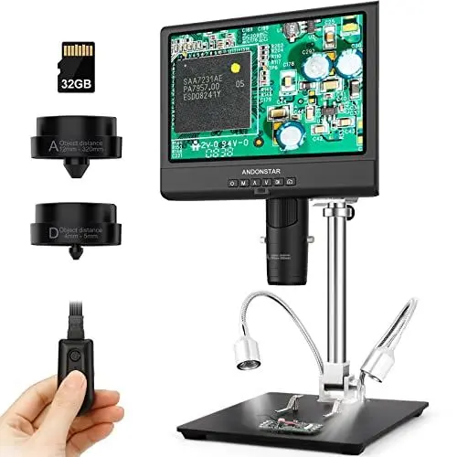 Produktbild: Andonstar AD249-M 10,1-Zoll Digitales Mikroskop, Digitale Mikroskop mit 3 Linsen, 1080P FHD-Videoaufzeichnung, 500x, Lötmikroskop, biologisches Mikroskop-Kit mit 32G-Karte, vorbereitete Objektträger