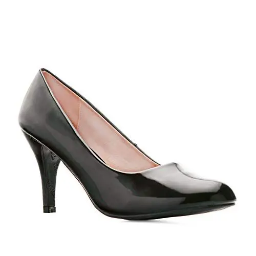 Produktbild: Andres Machado Elegante Pumps aus Lacklederimitat für Damen und Mädchen mit 9,5 cm Absatz High-Heels AM422 In verschiedenen Farbvariationen, Schwarz Lack, 32 EU