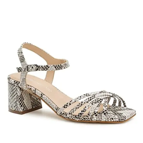 Produktbild: Andrés Machado - Elegante Sandaletten für Damen Junge Frauen aus Leder – SUSI – Bequeme Sandalen mit Blockabsatz Pantoletten für den Sommer – Snake EU 39