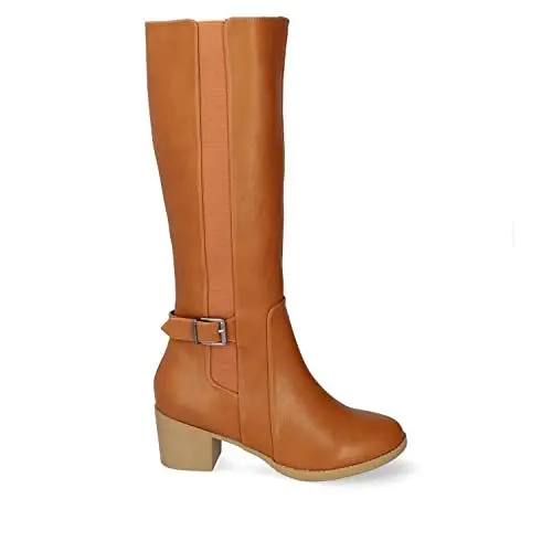 Produktbild: Andrés Machado - Hohe Stiefel aus Kunstleder - AM4205 - mandelförmige Spitze und Flache Absatz - Camel, Größe EU 33