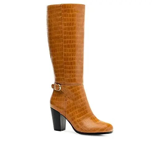 Produktbild: Andrés Machado - Hohe Stiefel mit breitem Absatz für Damen und Junge Frauen - AM41 - Knee Boots/Mid-Calf - Coco Camel EU 32