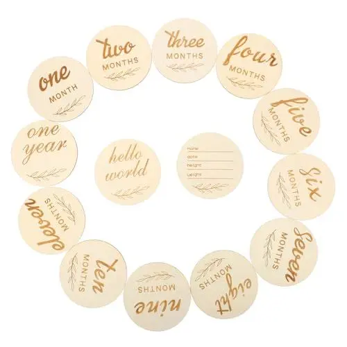 Produktbild: ANDRESLAD 14St Meilenstein Holz photoshooting accessoires Anzeichen für Babymonate Neugeborenes Zeichen Karten zur Geburtsanzeige Anzeichen für Babywachstum Khaki