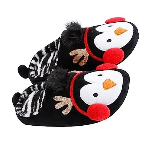 Produktbild: ANDRESLAD 1 Paar Pinguin Hausschuhe Weihnachtspantoffeln Plüschige warme Hausschuhe für Jungen und Mädchen hausschuhe pinguin warm hausschuhe warmer Pantoffel Bodenschuh Sohle: rot